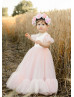 Cap Sleeve Ivory Lace Blush Pink Tulle Twirl Flower Girl Dress